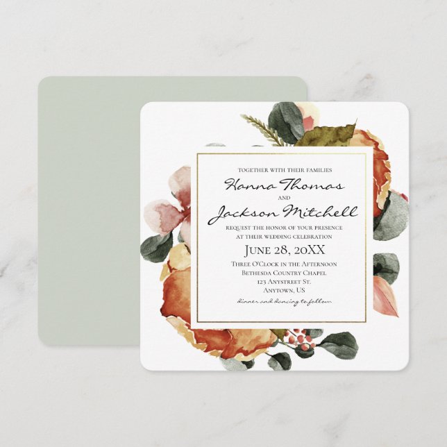 Invitation Aquarelle d'automne Mariage floral (Devant / Derrière)