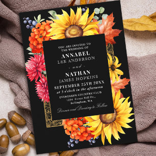 Invitation Aquarelle d'automne noir élégant Floral