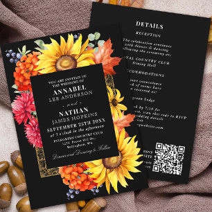 Invitation Aquarelle d'automne noir Floral QR Code