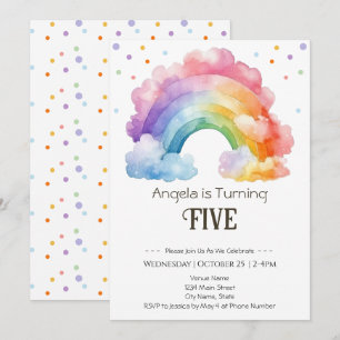 Invitation Aquarelle de 5e anniversaire Rainbow Kids