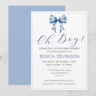 Invitation Aquarelle de Baby shower de la Bow bleue