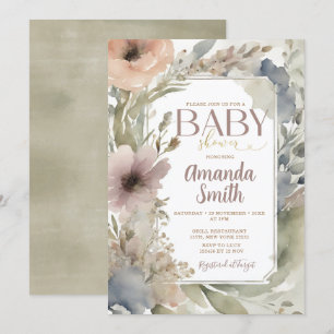 Invitation Aquarelle de Baby shower Fleur sauvage neutre