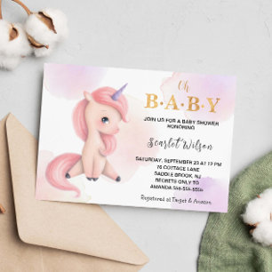 Invitation Aquarelle de Baby shower Unicorne mignonne