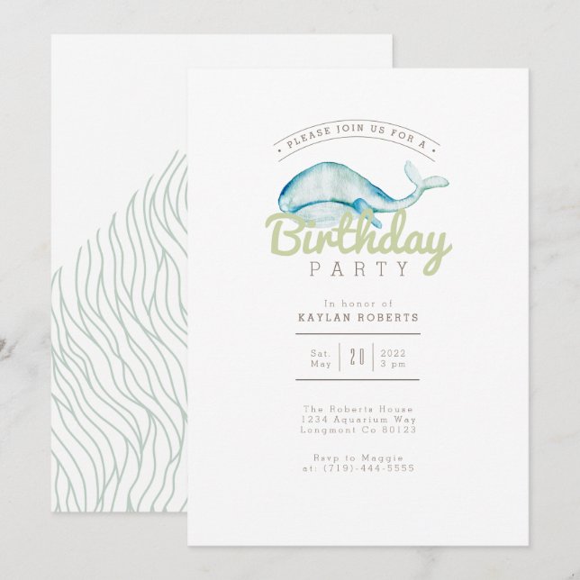 Invitation Aquarelle de baleine | Anniversaire | Ocean Life (Devant / Derrière)