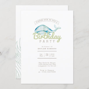 Invitation Aquarelle de baleine   Anniversaire   Ocean Life