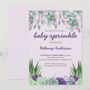 Invitation Aquarelle de bébé saupoudré Plantes succulents