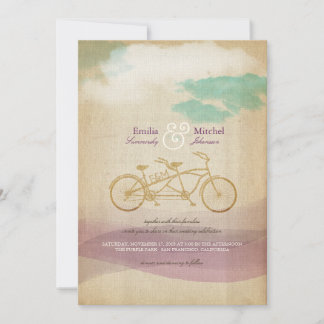 Invitation Aquarelle de bicyclette en tandem fantasque Mariag