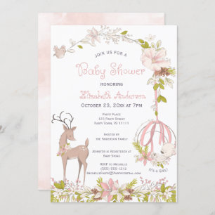 Invitation Aquarelle de bois Floral Baby Girl Douche