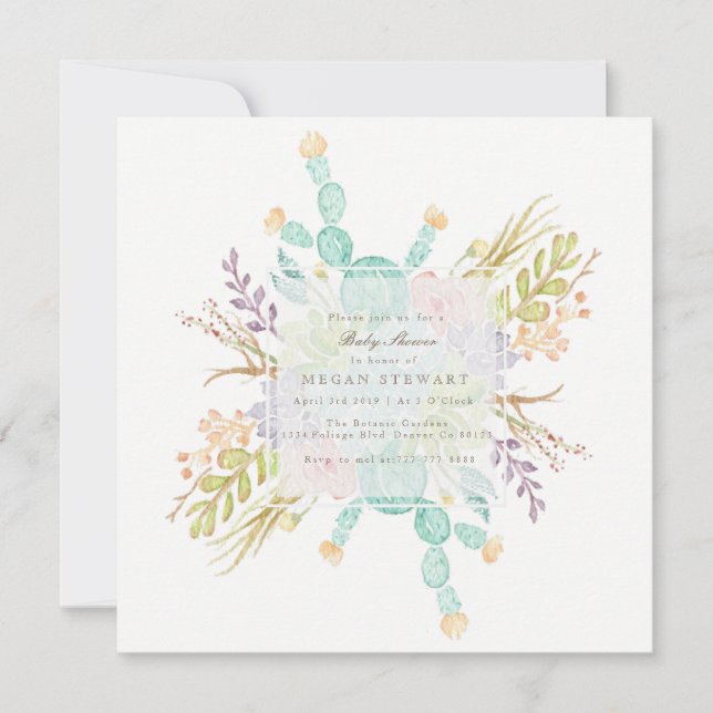 Invitation Aquarelle de bouquet Succulente | BABY SHOWER (Devant)