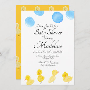 Invitation Aquarelle de canard en caoutchouc Baby shower pein