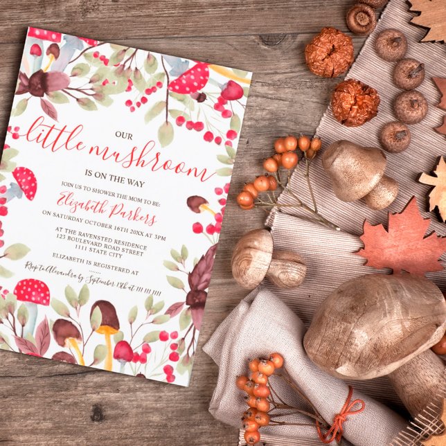 Invitation Aquarelle de champignons mignonne baby shower fore (Créateur téléchargé)