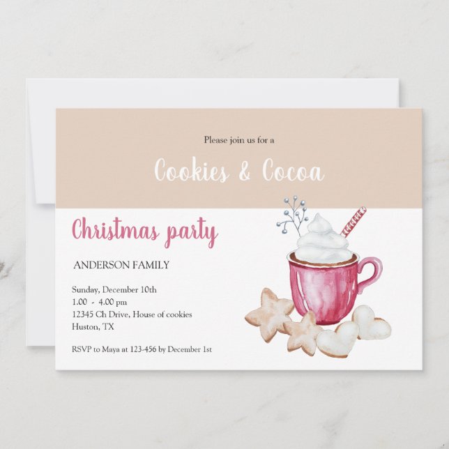 Invitation Aquarelle de chocolat chaud et de biscuits de Noël (Devant)