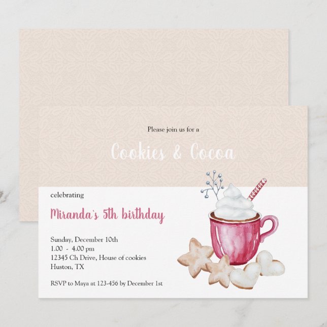 Invitation Aquarelle de chocolat chaud et de biscuits de Noël (Devant / Derrière)
