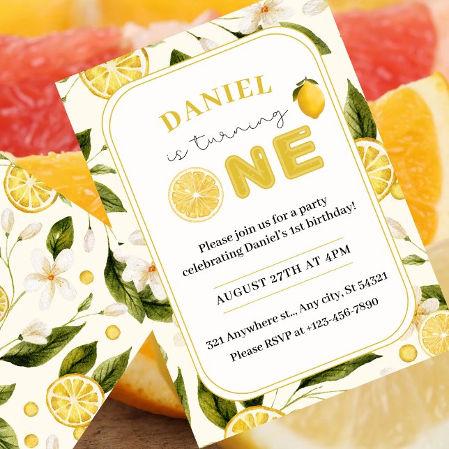 Invitation Aquarelle de citron 1er anniversaire (Créateur téléchargé)