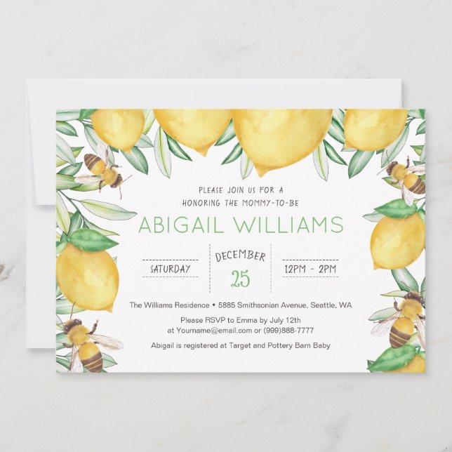 Invitation Aquarelle de citron classique Baby shower verdoyan (Devant)