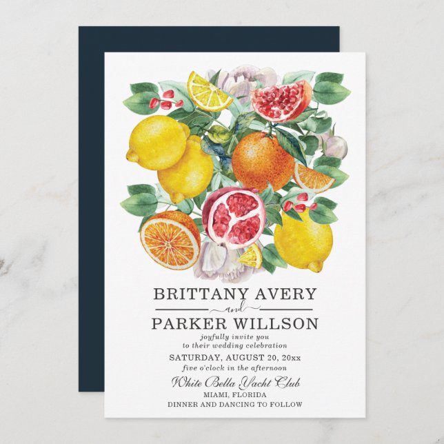 Invitation Aquarelle de Citrus Mariage botanique (Devant / Derrière)
