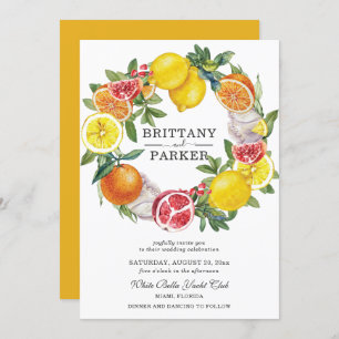 Invitation Aquarelle de Citrus Mariage de couronne botanique