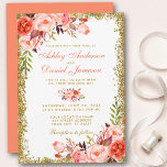Invitation Aquarelle de corail Floral et Mariage Parties scin<br><div class="desc">Carte de Faire-part de mariage en or de corail floral - Coral Back</div>