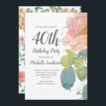Invitation Aquarelle de corail rose Boho Floral 40e anniversa<br><div class="desc">Corail de style Boho et aquarelle rose fleurie et verdure sur une invitation à la fête blanche de 40e anniversaire pour les femmes. Le dos de cette invitation est un motif floral coordonné. Contactez-nous pour obtenir de l'aide sur la personnalisation ou la mise en correspondance de produits.</div>