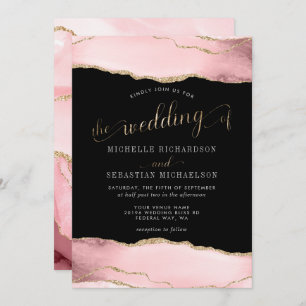 Invitation Aquarelle de couleur or rose pâle Elegant Mariage 