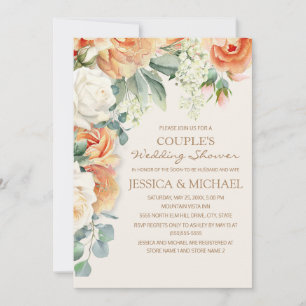 Invitation Aquarelle de crème de pêche Couple floral Douche