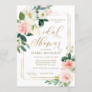 Invitation Aquarelle de Crème rose Fête de l'mariée florale r