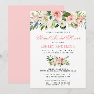 Invitation Aquarelle de Fête des mariées virtuelle rose flora