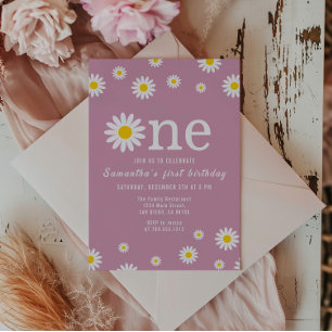 Invitation Aquarelle de Fleur Chamomille Rouge Premier annive