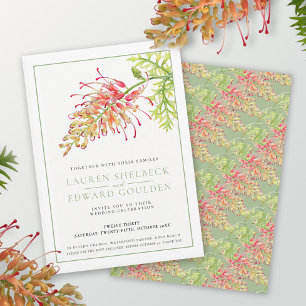 Invitation Aquarelle de fleur de Grevillea mariage vert blanc