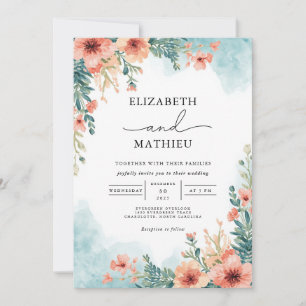 Invitation Aquarelle de fleurs de corail Mariage