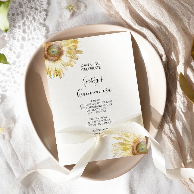 Invitation Aquarelle de fleurs de soleil jaunes Quinceañera (Créateur téléchargé)
