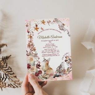 Invitation Aquarelle de forêt de bois Baby shower de filles f