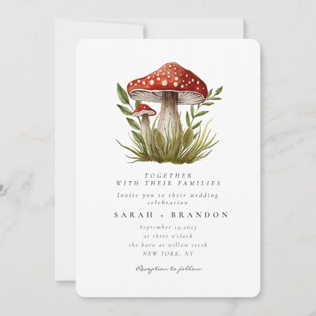 Invitation Aquarelle de forêt de bois Mariage de champignon (Devant)