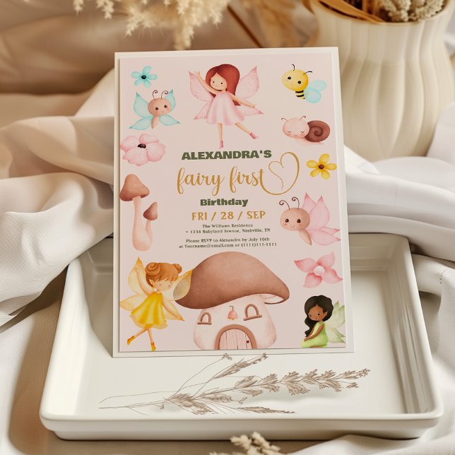 Invitation Aquarelle de forêt Végétation Fée Premier annivers (Créateur téléchargé)