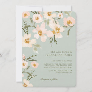 Invitation Aquarelle de Gardenia Blush Mint Abstrait Floral
