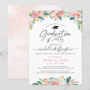 Invitation Aquarelle de graduation élégante couleur florale S
