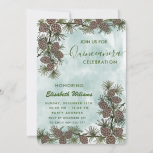 Invitation Aquarelle de la branche de pin Quinceañera