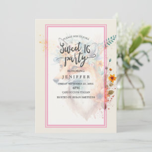 Invitation Aquarelle de la couronne de fleurs renard
