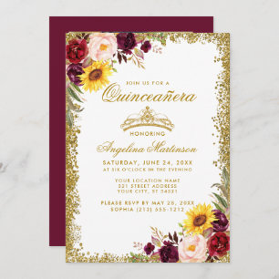 Invitation Aquarelle de la Couronne or Quinceanera Photo flor