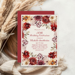 Invitation Aquarelle de la crème bourguignonne Floral 30e ann