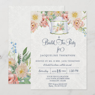 Invitation Aquarelle de la fête du thé nuptiale rose n blanc 