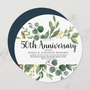 Invitation Aquarelle de la feuille verte 50e anniversaire du
