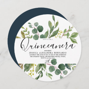 Invitation Aquarelle de la feuille verte moderne Quinceanera