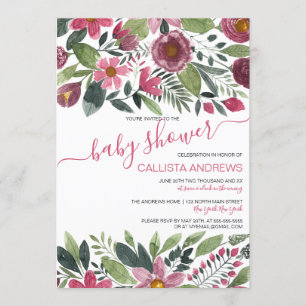 Invitation Aquarelle de la forêt rose de Mauve Baby shower fl