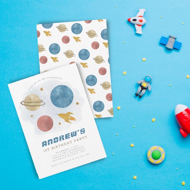 Invitation Aquarelle de la planète spatiale extra-atmosphériq (Créateur téléchargé)