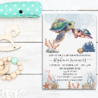 Aquarelle de la tortue marine baby shower mûre