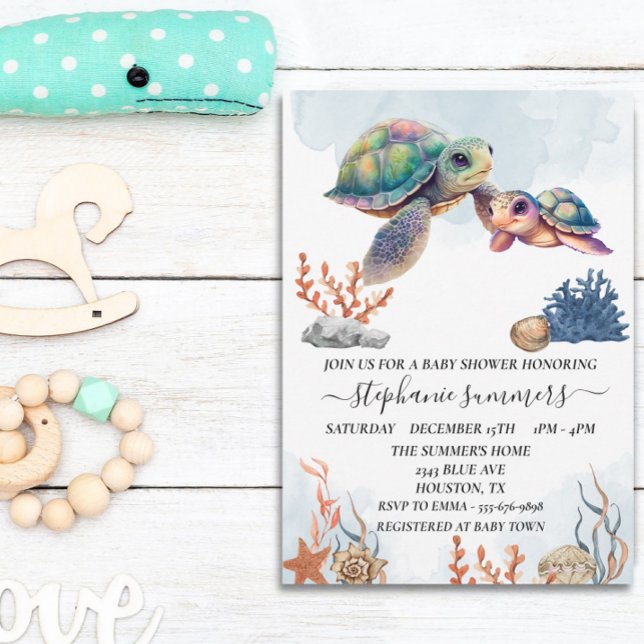 Invitation Aquarelle de la tortue marine baby shower mûre (Créateur téléchargé)
