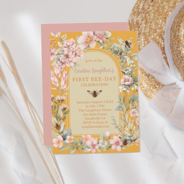 Invitation Aquarelle de l'abeille de miel Fleur sauvage premi (Créateur téléchargé)