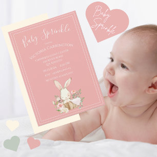 Invitation Aquarelle de lapin rose Floral Baby Sprinkel Douch