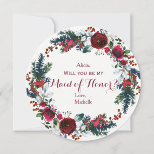 Invitation Aquarelle de l'hiver tourbillons rouges couronne f